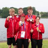 ... Medaillen-Gewinner. Kai-Jürgen Pönisch, Adrian Schlüter, Elke Jäger, Leo Heckel und Patrizia Spaulding (v.l.n.r.) holen die ersten Medaillen für das deutsche Team.