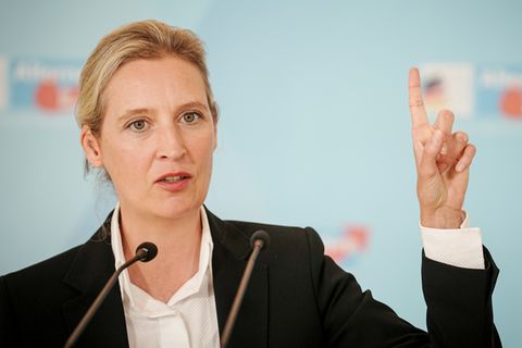 Alice Weidel von der AfD hebt den Finger