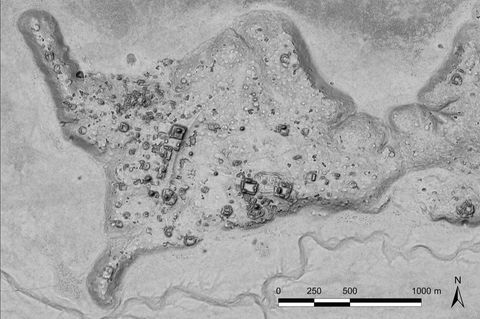 der Umriss einer neu entdeckten Maya-Siedlung namens Ocomtun (Steinsäule)