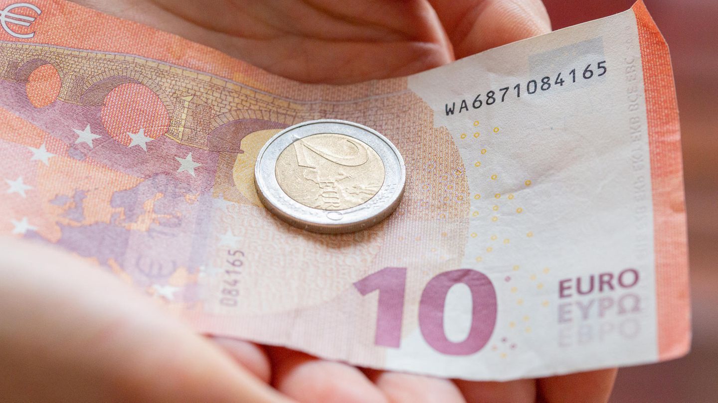 Eine Person hält 12 Euro in der Hand