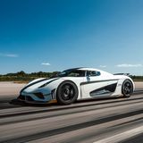 Das Hypercar auf der Start- und Landebahn des Flughafens Örebro westlich von Stockholm, wo der Rekord gemessen wurde