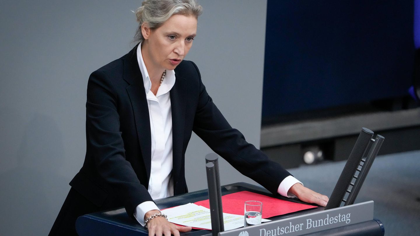 Alice Weidel bei einem Redebeitrag im Bundestag Ende Juni