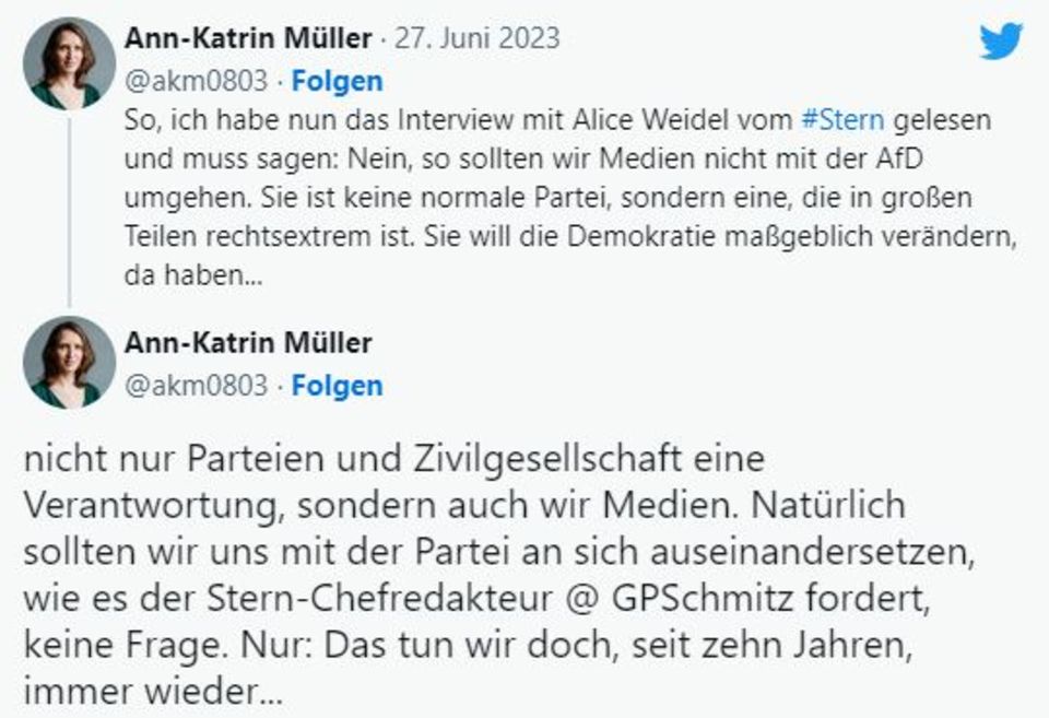 Heftige Diskussionen: Von "Man redet nicht mit Nazis" bis "Danke für die überfällige Debatte" – die Reaktionen auf das Weidel-Cover des stern Heftige Diskussionen: Von "Man redet nicht mit Nazis" bis "Danke für die überfällige Debatte" – die Reaktionen auf das Weidel-Cover des stern