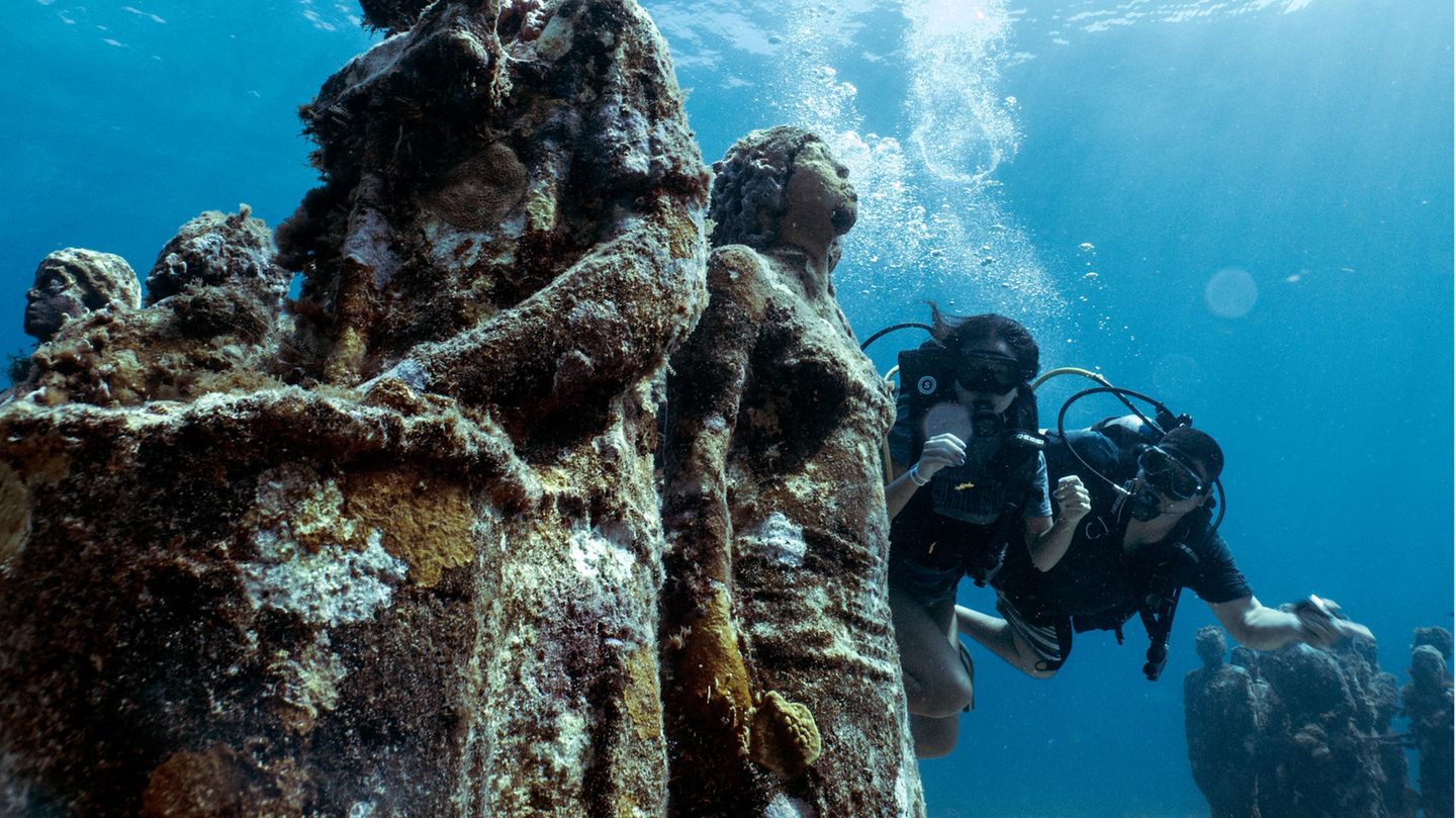 Außergewöhnliche Hochzeitsorte: Auf Mexikos Halbinsel Yucatán, gelegen am Karibischen Meer, bietet etwa das Unternehmen "Aquaworld" die Hochzeit unter Wasser an. In Umgebung des mesoamerikanischen Barriereriffs können sich Brautpaare hier das Ja-Wort geben. Die Hochzeitsgäste können mit Schnorchel und Schwimmweste live dabei sein. Tauchkenntnisse sind nicht erforderlich, ein Tauchkurs kann aber vorab belegt werden. In der Region gibt es ein Unterwassermuseum, aus dem Skulpturen zur Hochzeit verwendet werden können. Wichtig: Die Geburtsurkunde muss von einem zertifizierten Übersetzer ins Spanische übersetzt werden. Preise gibt es auf Anfrage. (Das Bild zeigt das Unterwassermuseum) Auf Mexikos Halbinsel Yucatán, gelegen am Karibischen Meer, bietet etwa das Unternehmen "Aquaworld" die Hochzeit unter Wasser an. In Umgebung des mesoamerikanischen Barriereriffs können sich Brautpaare hier das Ja-Wort geben. Die Hochzeitsgäste können mit Schnorchel und Schwimmweste live dabei sein. Tauchkenntnisse sind nicht erforderlich, ein Tauchkurs kann aber vorab belegt werden. In der Region gibt es ein Unterwassermuseum, aus dem Skulpturen zur Hochzeit verwendet werden können. Wichtig: Die Geburtsurkunde muss von einem zertifizierten Übersetzer ins Spanische übersetzt werden. Preise gibt es auf Anfrage. (Das Bild zeigt das Unterwassermuseum)