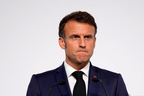 Emmanuel Macron, Präsident von Frankreich, spricht bei einer Pressekonferenz