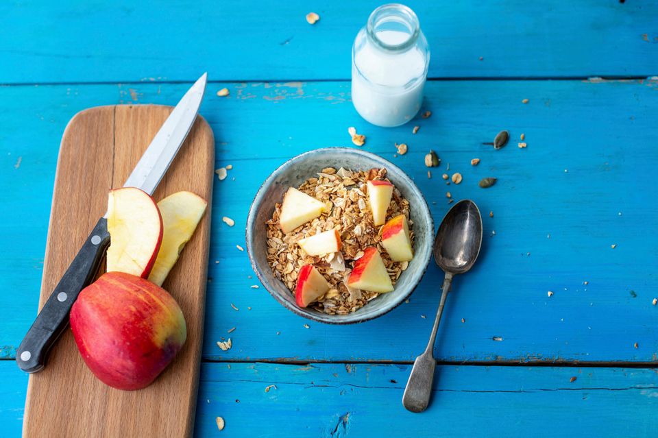 Muesli with apple in a bowl - Prince Loui's favorite breakfast
