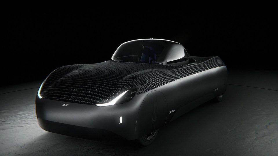 Flying Car USA E-Car Model A A car with its headlights on