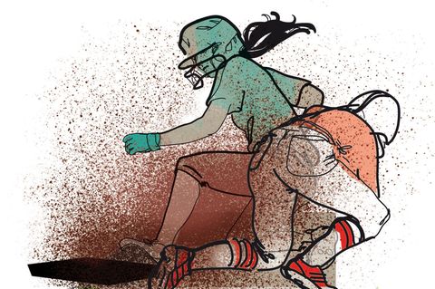 Eine Illustration von zwei Softballspielerinnen im Spiel