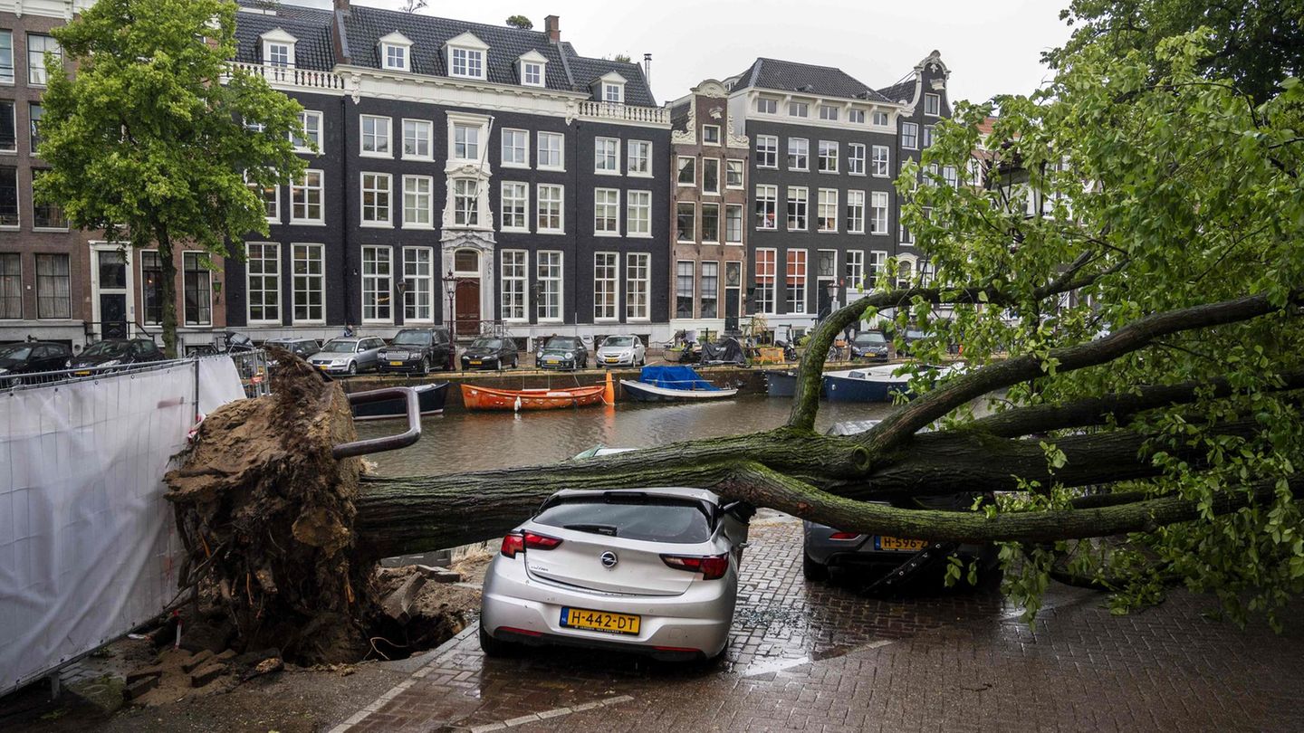 In Amsterdam erwischt es ein Auto.