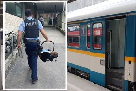 Bundespolizei mit Babyschale