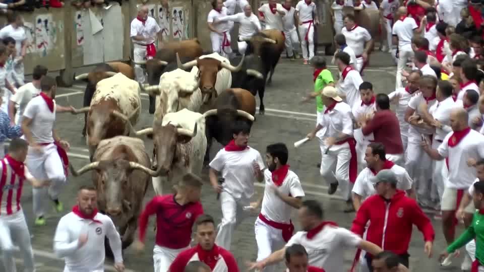 Video: Stierhatz in Pamplona hat begonnen