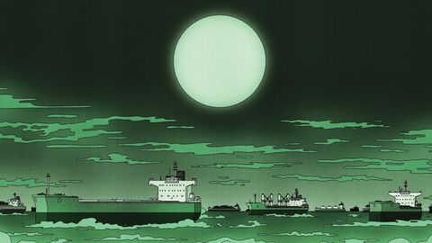 Illustration Russland Frachtschiffe auf dem Meer