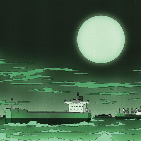 Illustration Russland Frachtschiffe auf dem Meer