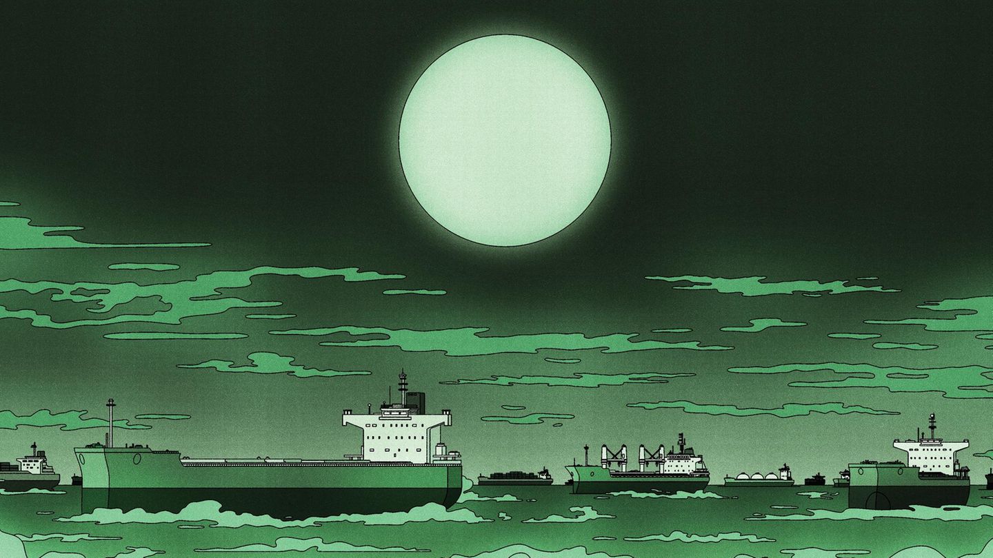 Russland Handelsrouten Illustration Russland Frachtschiffe auf dem Meer