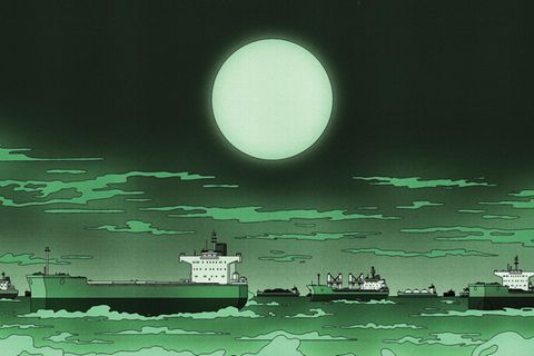 Illustration Russland Frachtschiffe auf dem Meer