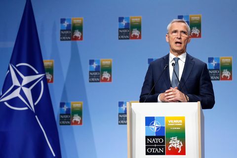Jens Stoltenberg, Nato-Generalsekretär, spricht während einer Pressekonferenz vor dem NATO-Gipfel