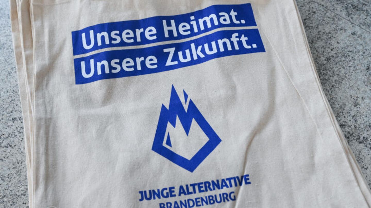 Tragetaschen mit dem Aufdruck "Unsere Heimat. Unsere Zukunft. Junge Alternative Brandenburg"