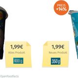 Dieser Veggie-Joghurt hat untenrum abgenommen. Der Hersteller erklärte im Februar: "Ein separater Hinweis ist nicht notwendig, da die neue Becherform deutlich konischer zuläuft und somit die Veränderung für den Verbraucher am Regal sofort erkennbar ist."
