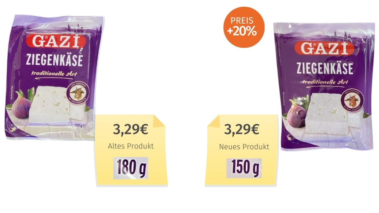 Auch der Gazi-Käse ist geschrumpft. Der Hersteller äußerte sich auf mehrfache Anfrage der Verbraucherzentrale nicht dazu.