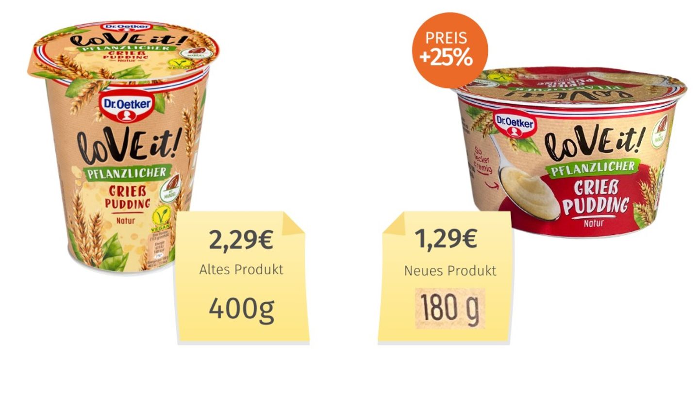 Dr. Oetker erklärt, mit der seit März angebotenen neuen Packungsgröße wolle man "die Kaufhürde senken" und insbesondere Neukunden zum Probieren bewegen.