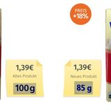 Die Zeiten, in denen die meisten Schokoladentafeln 100 Gramm hatten, sind vorbei. Nestlé begründet die Verkleinerung mit einer "verbesserten" Produktion und der Verwendung einer "einheitlichen Gießform bei der Herstellung verschiedene Schokoladentafeln".