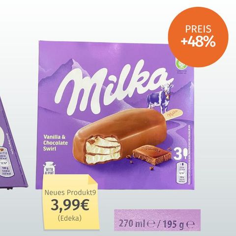 Hersteller Froneri hat Anfang des Jahres verschiedene Stieleis-Multipackungen "vom 4er-Format auf das beliebtere 3er-Format umgestellt". Ein weiterer wichtiger Punkt seien steigende Kosten für die Zutaten.