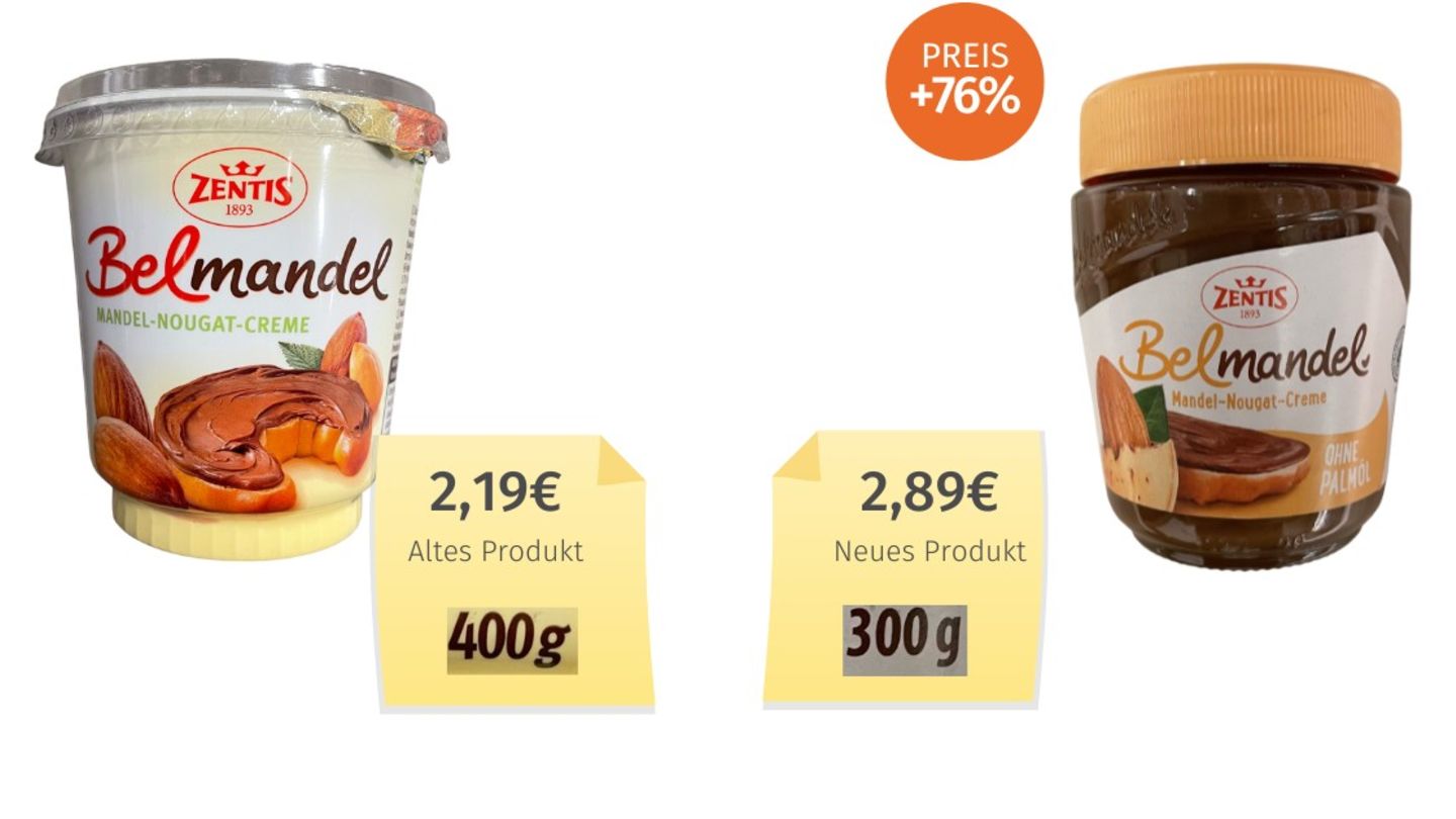 Hersteller Zentis erklärt die massive Preissteigerung mit der Umstellung von einer Kunststoffverpackung auf Glas. Zudem komme das Produkt jetzt ohne Palmöl aus. Und natürlich seien auch die sonstigen Produktionskosten gestiegen.