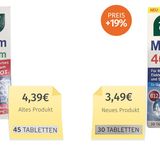 "Massive Kostensteigerungen" verteuern auch die Taxofit-Tabletten, was man bei der unübersichtlichen Packungsgestaltung erstmal erkennen muss. Als kleine Wiedergutmachung hat Hersteller Klosterfrau die Kalium-Dosierung etwas erhöht.