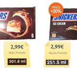 Gleiches Verpackungsdesign, gleicher Preis, aber ein Eis fehlt. Aufgrund von "hohem Inflations- und Kostendruck" hat Hersteller Mars im Frühjahr die Füllmengen von Bounty-, Snickers- und Mars-Eis reduziert.