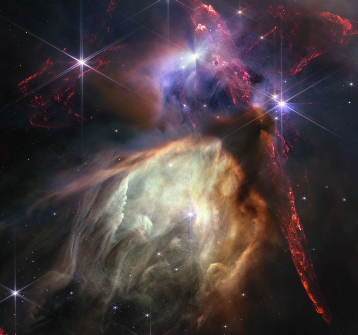 Die sogenannte Rho-Ophiuchi-Wolke, aufgenommen mit dem James-Webb-Teleskop