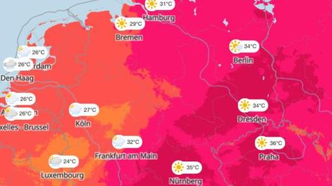 Eine Hitzewelle hat Teile Europas erfasst. Weiter unten im Text finden Sie zwei interaktive Karten mit den aktuellen Temperaturen