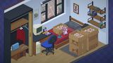 Blick in einen Raum in Unpacking, der eingerichtet werden muss