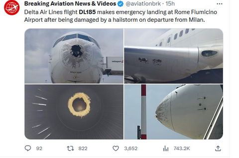 Fotos auf Twitter zeigen die Schäden an der Maschine der Delta Air Lines