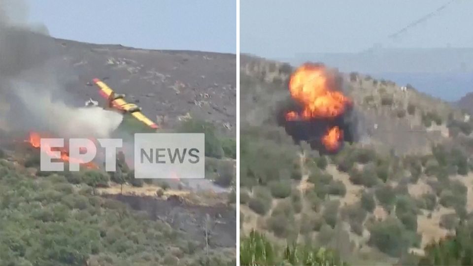 TV-Aufnahmen: Löschflugzeug in Griechenland abgestürzt – Brände auf Rhodos wüten weiter