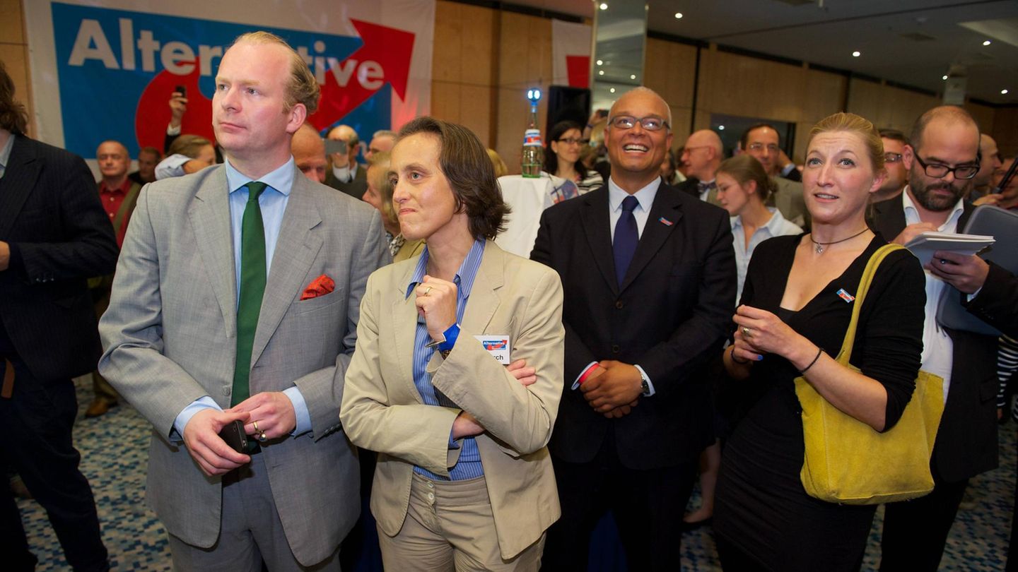 Beatrix von Storch und ihr Ehemann bei der Verkündigung der Bundestagswahlergebnisse der AfD 2013