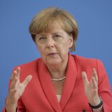 Bundeskanzlerin Angela Merkel bei einer Pressekonferenz über Geflüchtete