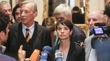 Frauke Petry vor der Presse nach dem Abbruch der Gespräche mit dem Zentralrat der Muslime