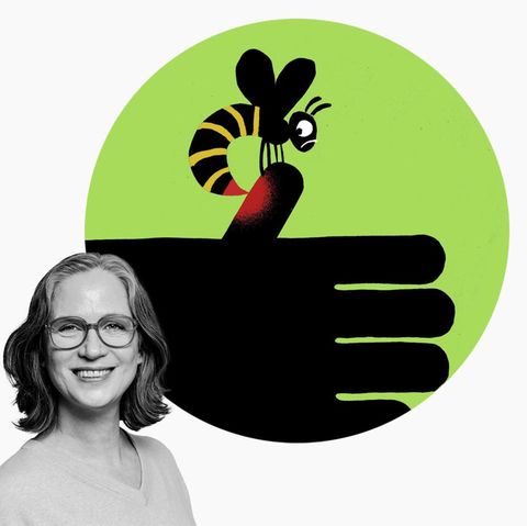 Illustration zeigt Insektenstich in Finger Illustration zeigt Insektenstich in Finger