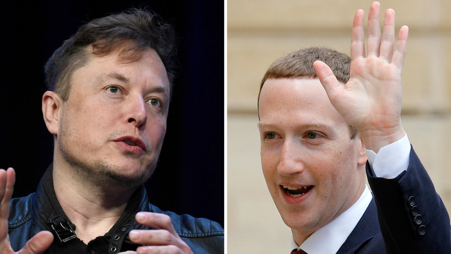 Elon Musk, Vorstandsvorsitzende von Tesla und SpaceX (l) und Mark Zuckerberg, Geschäftsführer von Facebook