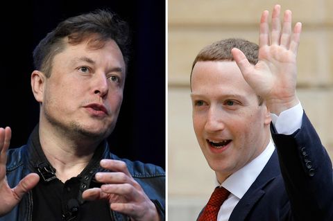 Elon Musk, Vorstandsvorsitzende von Tesla und SpaceX (l) und Mark Zuckerberg, Geschäftsführer von Facebook