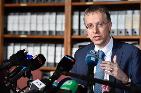 Olivier Glady, Staatsanwalt von Saargemünd, spricht vor der Presse zum Fall von Forbach