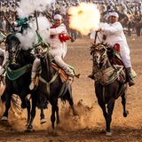 1.800 Reiter zeigen bei der Fantasia ihre Künste. Sie rasen im Gleichschritt auf die Menge zu ...