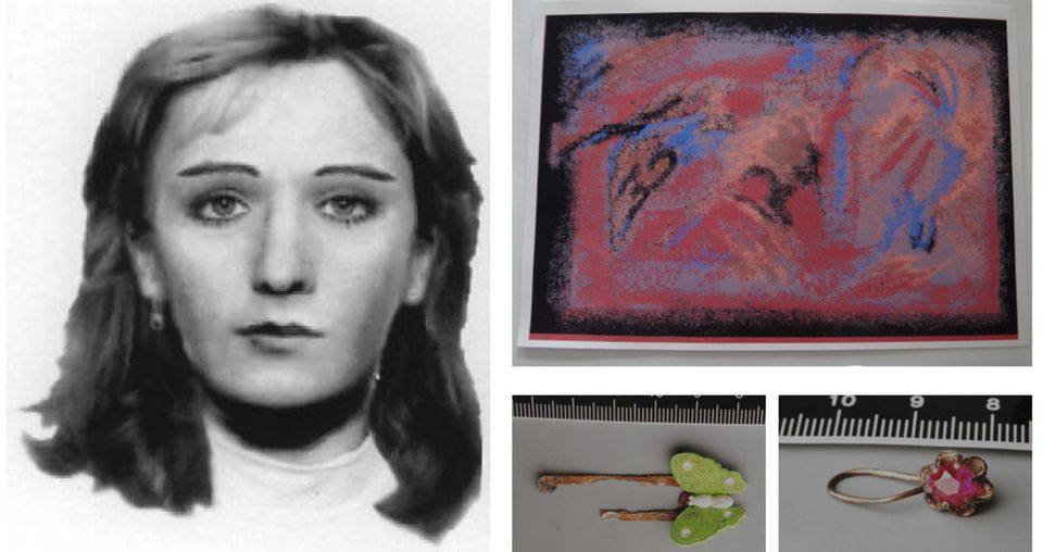 Aktenzeichen XY ungelöst Bremen Fahndungsplakat Fahndungsplakat der Polizei Bremen mit Bild der Toten, des Teppichs und Schmuck