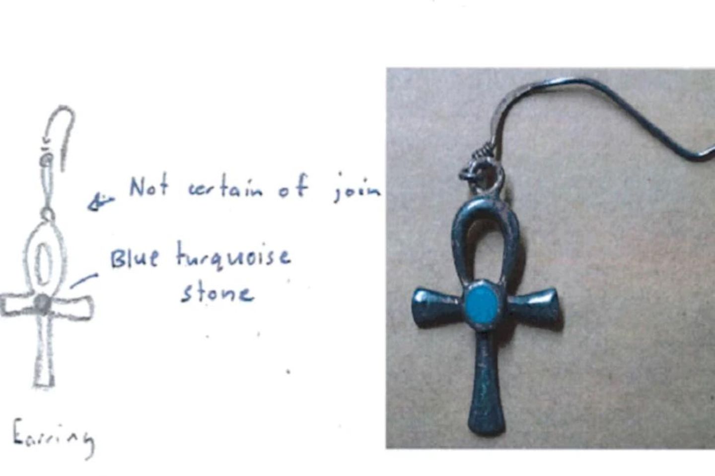 Eine Skizze des Ohrrings von Hayley Dodd