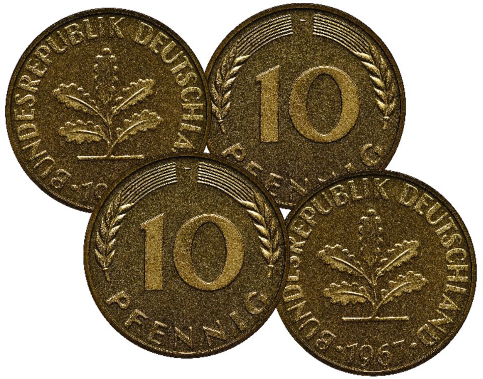 Vier Zehn-Pfennig-Stücke