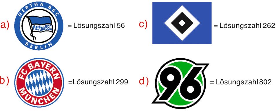 Die Logos von Hertha BSC, HSV, FC Bayern und Hannover 96