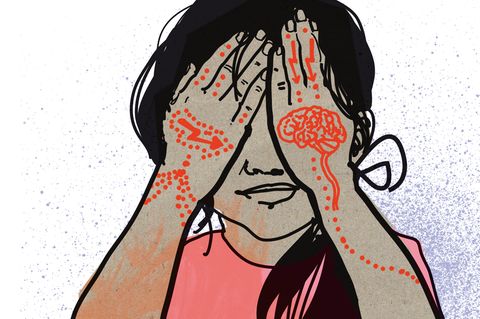 Illustration eines kleinen Mädchens mit Henna auf den Armen zum Thema Krampfanfall