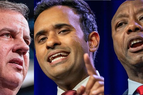 Christie, Ramaswamy, Scott (v.l.)