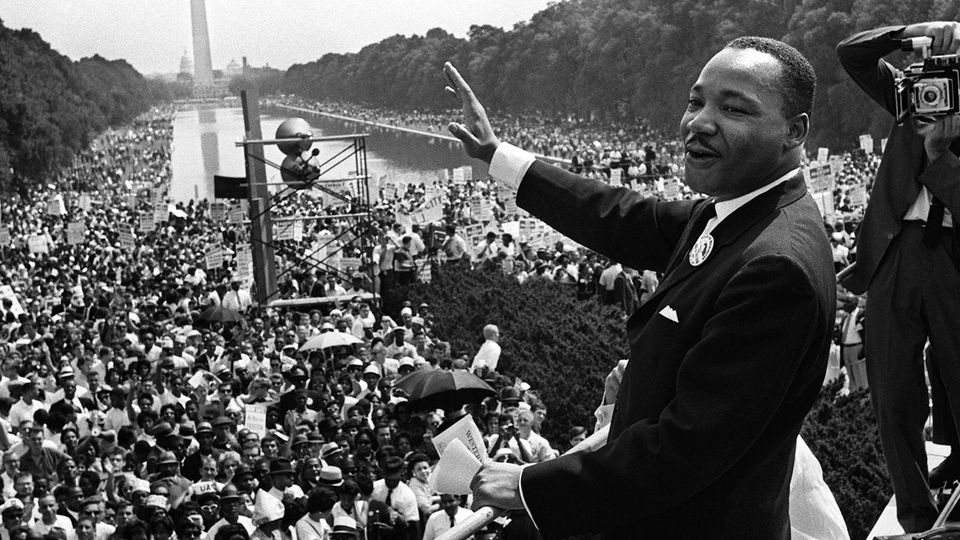 Der Bürgerrechtler Martin Luther King am 28. August 1963 bei der Abschlusskundgebung beim Marsch auf Washington