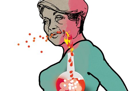 Illustration von einer Frau mit stillem Reflux und Reizhusten